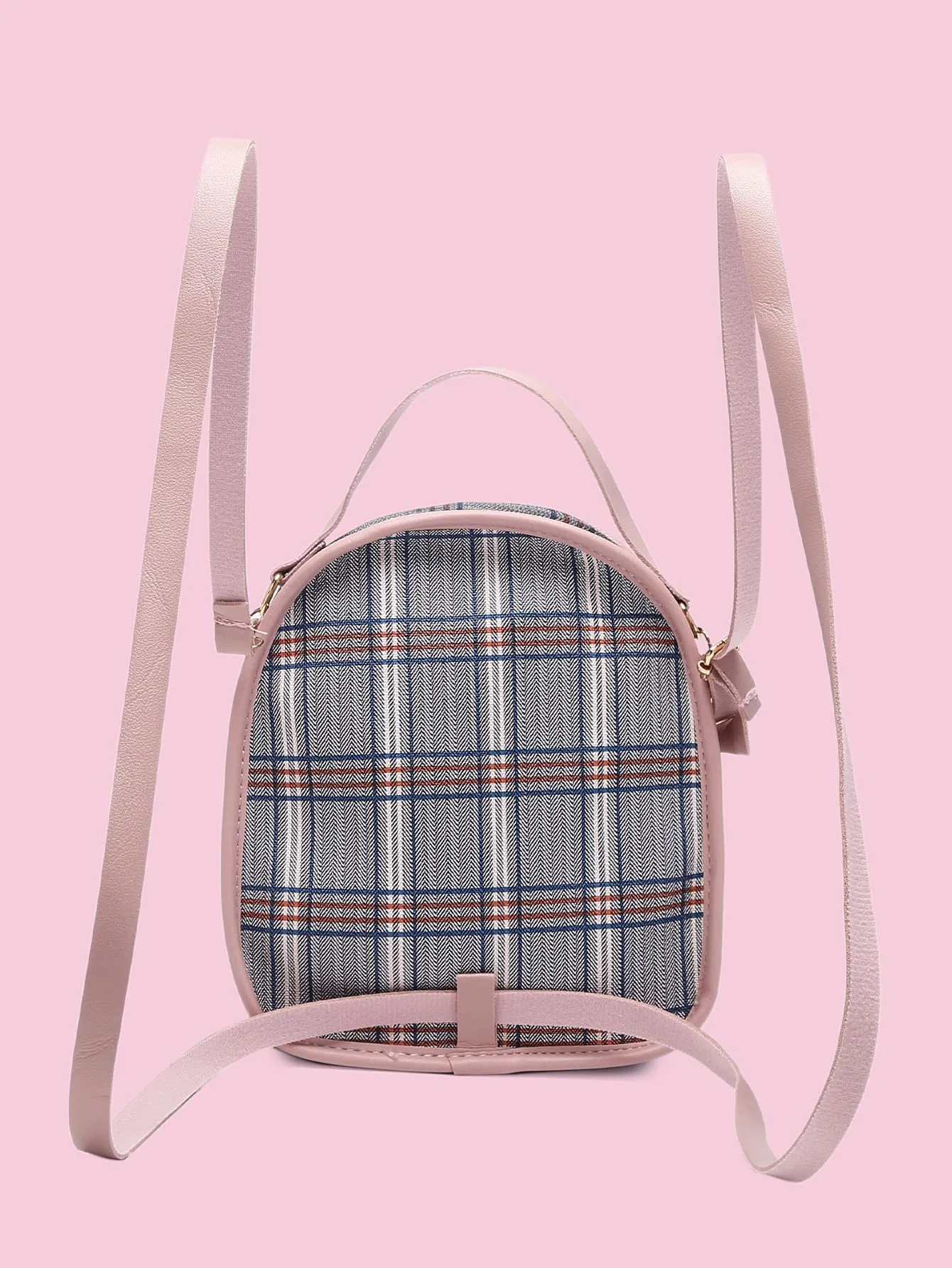 Plaid Pattern Pocket Front Backpack