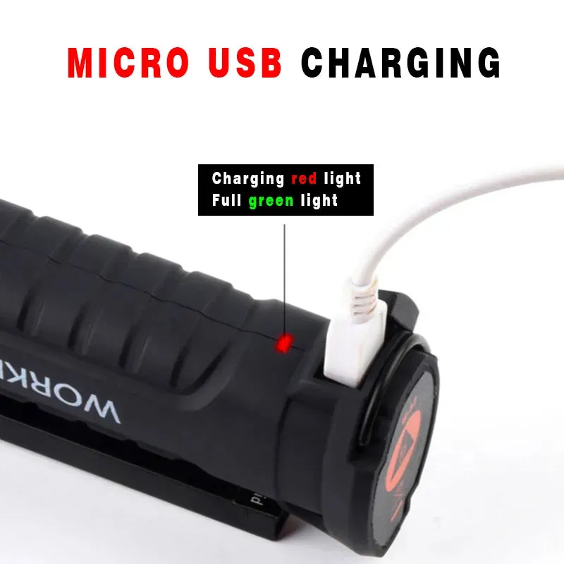 Portable LED Flashlight Built In Battery Multi Function 360° Folding Work LightMagnetic Lanterna Hanging Camping Working Torch