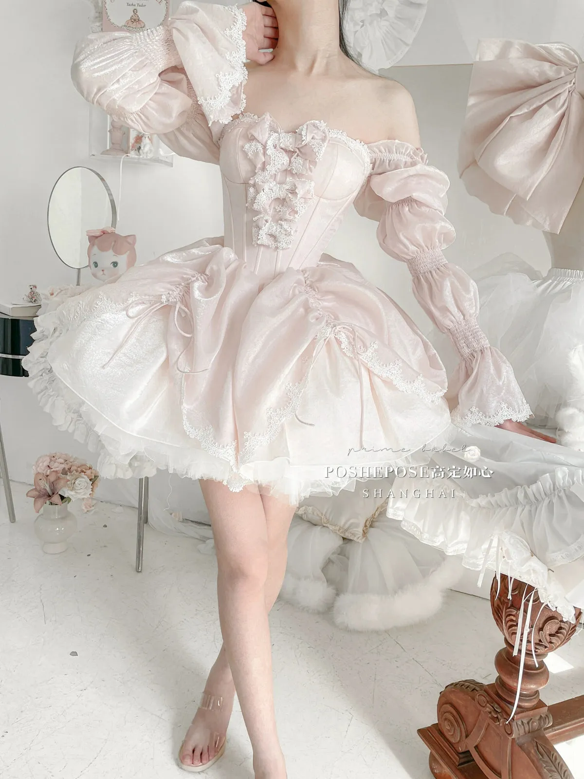 POSHEPOSE~Water Color Cherry~Gorgeous Blue Lolita JSK Dress Summer Gown Dress