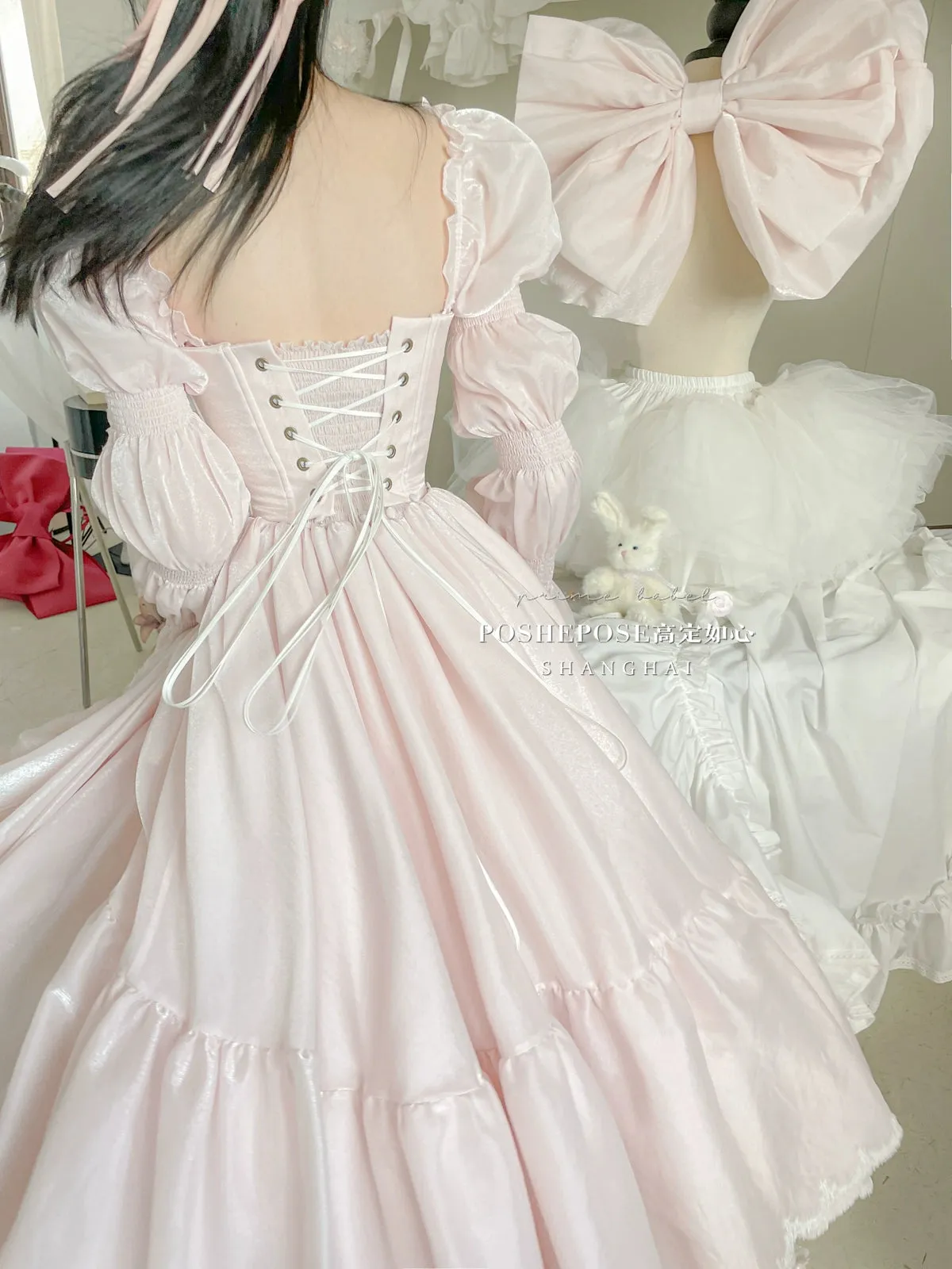 POSHEPOSE~Water Color Cherry~Gorgeous Blue Lolita JSK Dress Summer Gown Dress