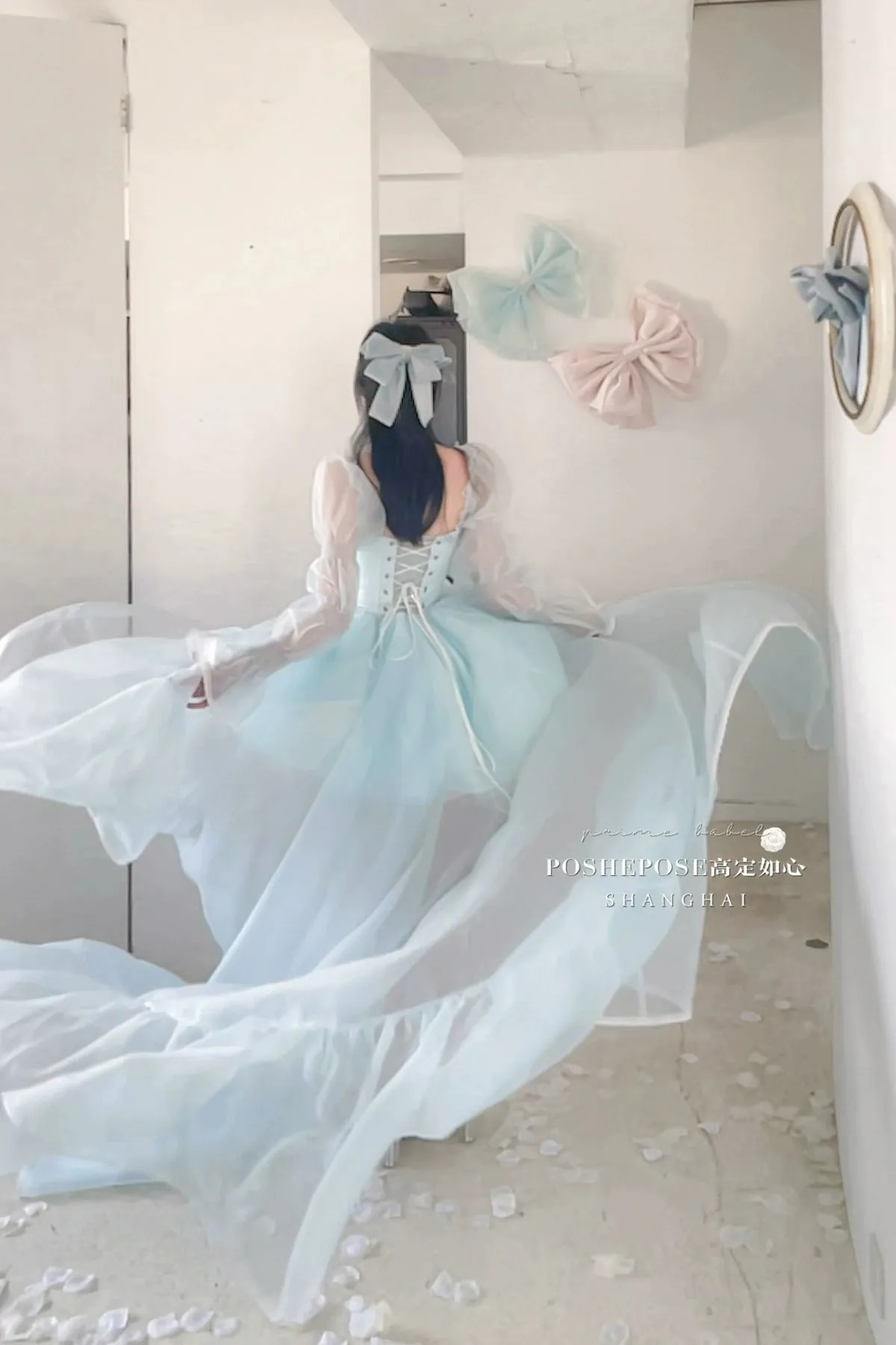 POSHEPOSE~Water Color Cherry~Gorgeous Blue Lolita JSK Dress Summer Gown Dress