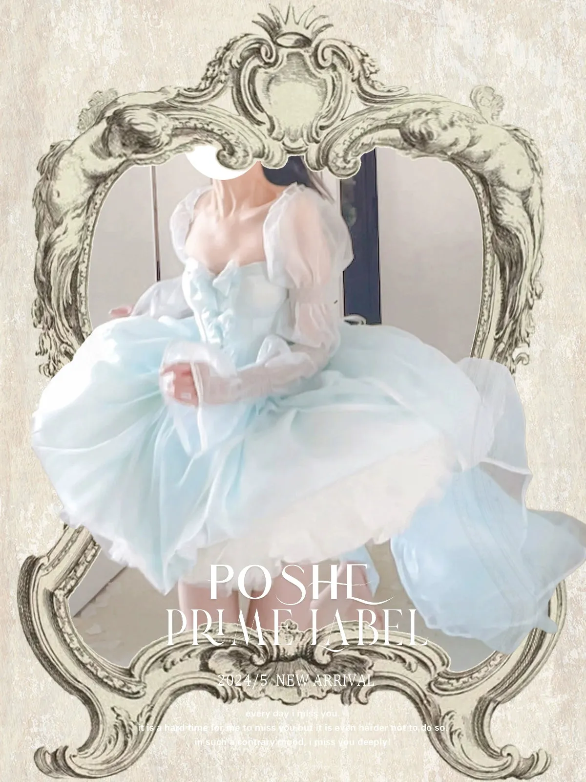 POSHEPOSE~Water Color Cherry~Gorgeous Blue Lolita JSK Dress Summer Gown Dress