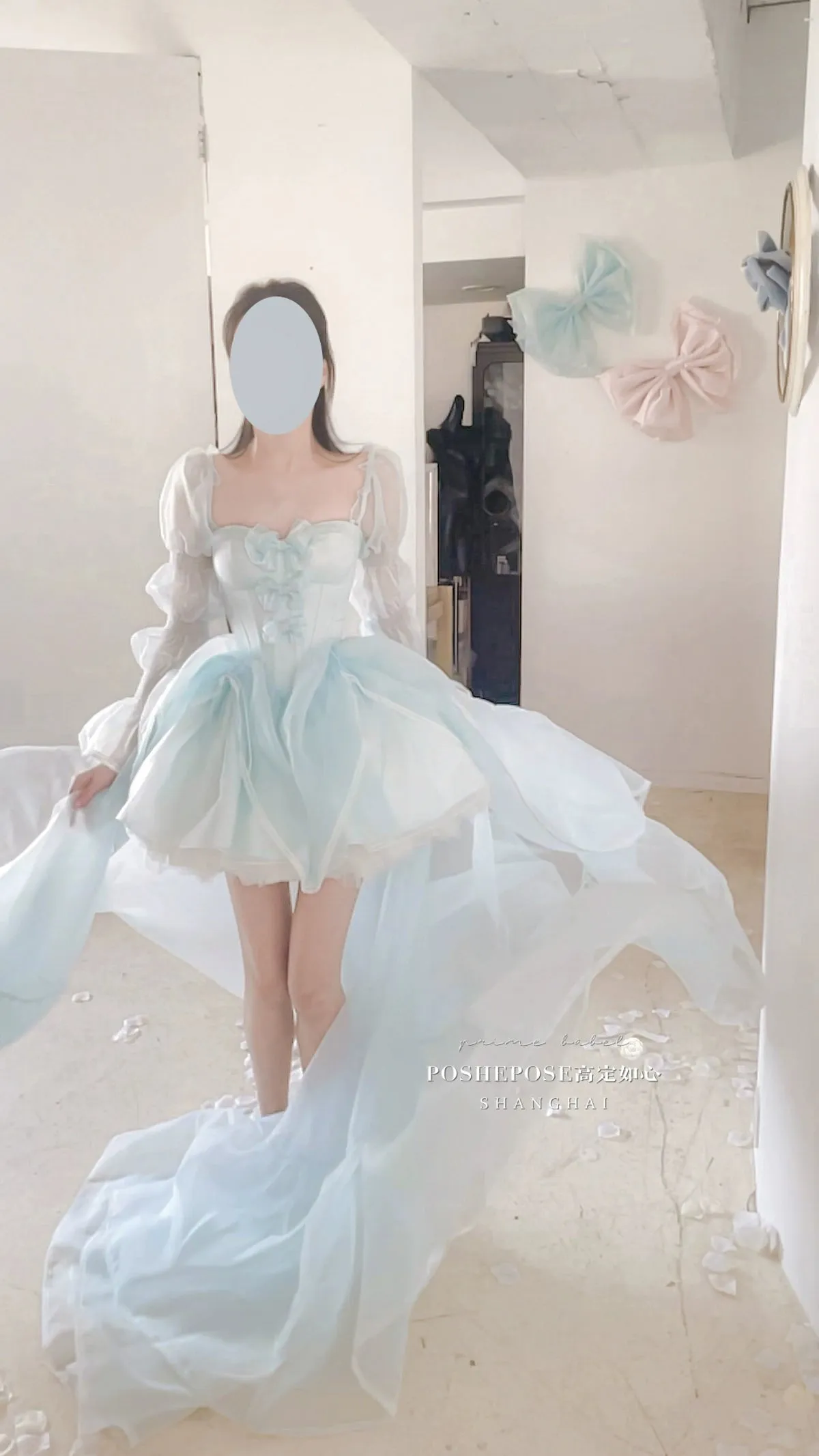 POSHEPOSE~Water Color Cherry~Gorgeous Blue Lolita JSK Dress Summer Gown Dress