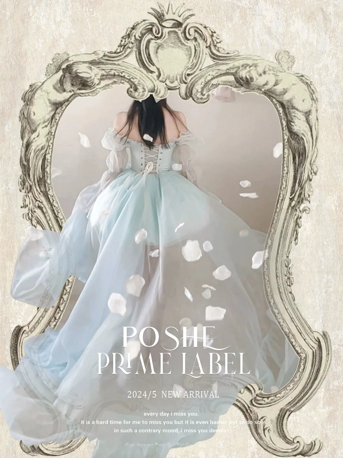POSHEPOSE~Water Color Cherry~Gorgeous Blue Lolita JSK Dress Summer Gown Dress