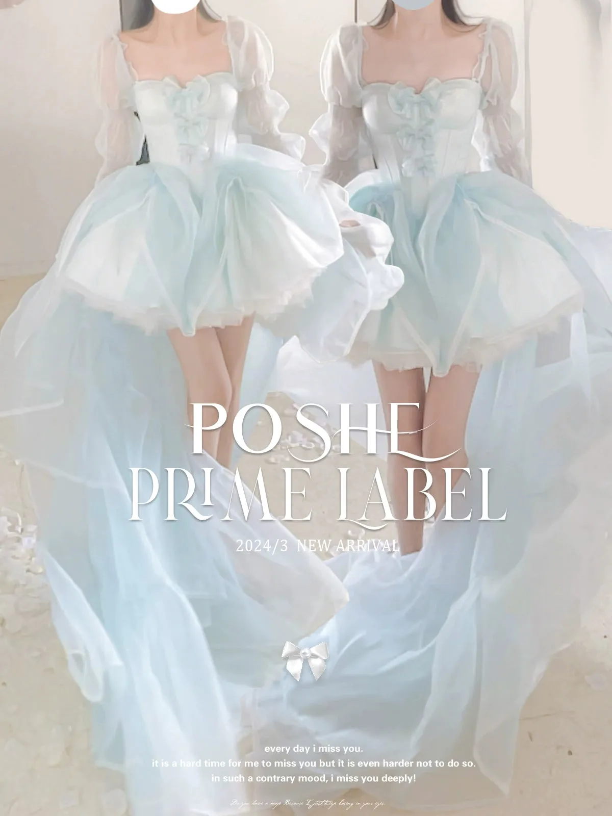 POSHEPOSE~Water Color Cherry~Gorgeous Blue Lolita JSK Dress Summer Gown Dress