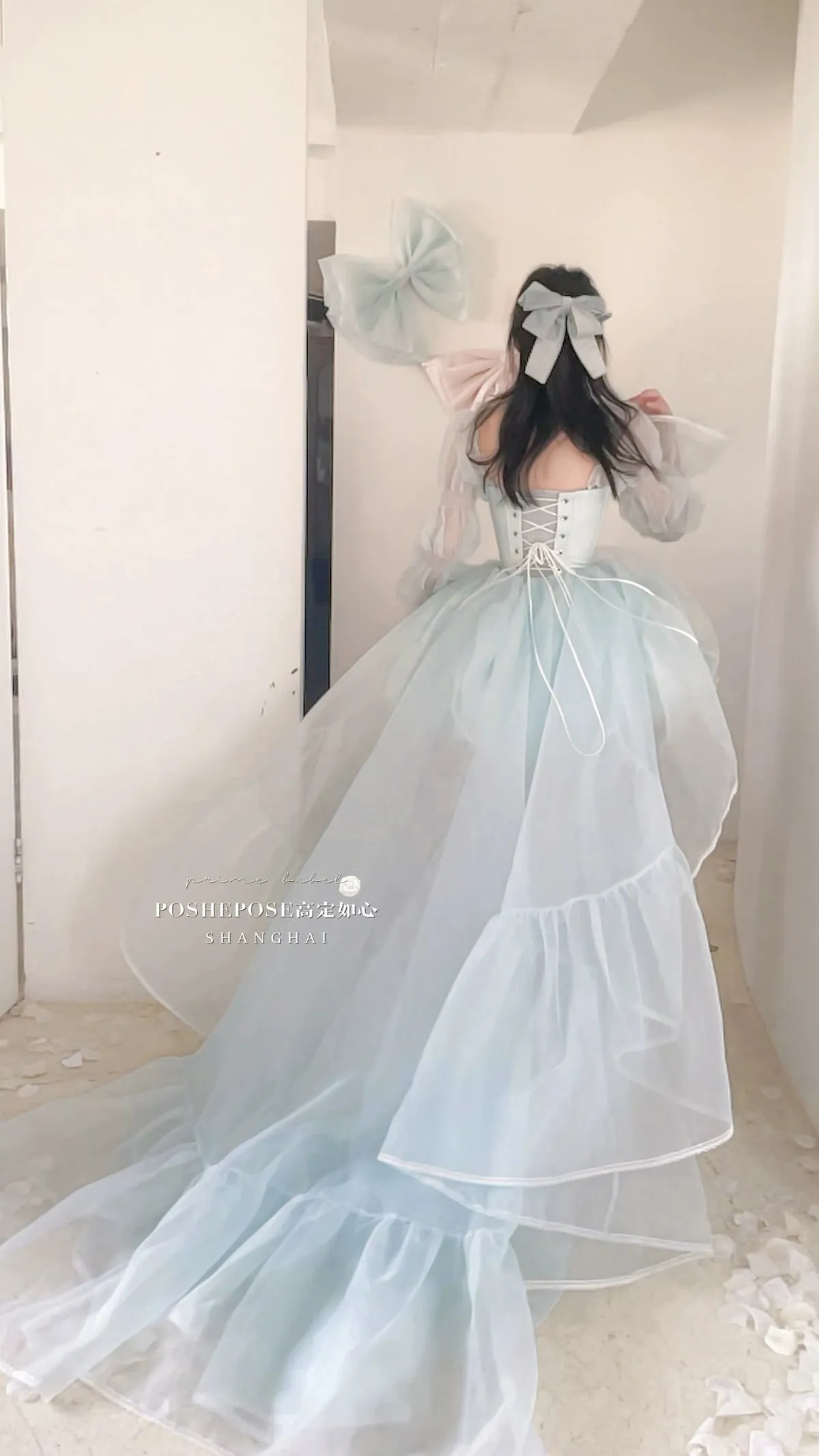 POSHEPOSE~Water Color Cherry~Gorgeous Blue Lolita JSK Dress Summer Gown Dress