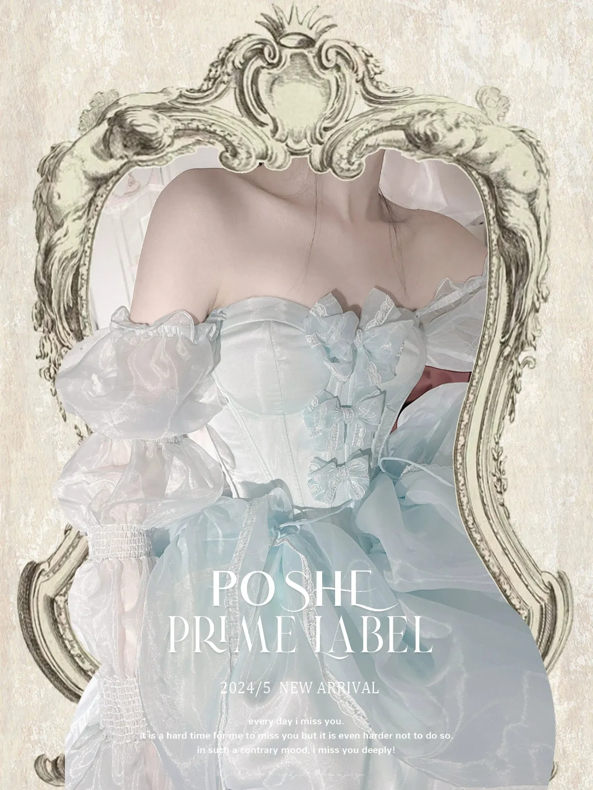 POSHEPOSE~Water Color Cherry~Gorgeous Blue Lolita JSK Dress Summer Gown Dress