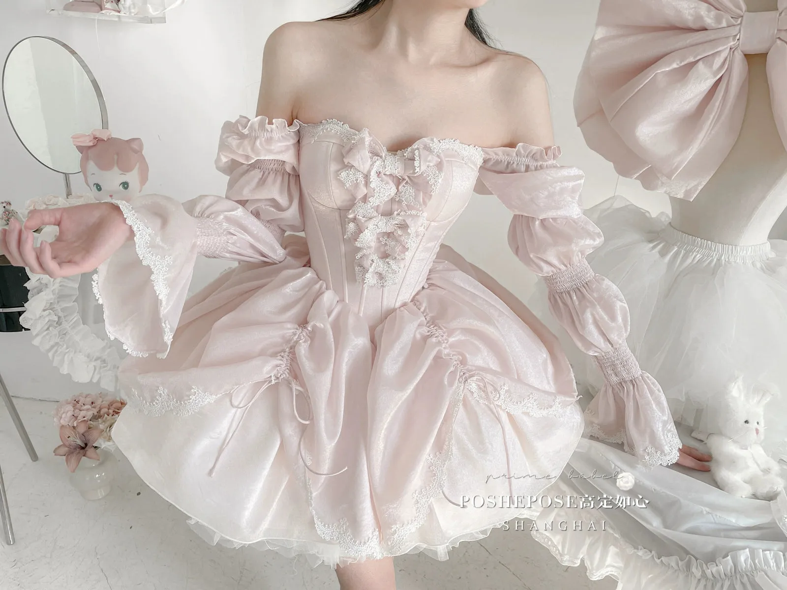 POSHEPOSE~Water Color Cherry~Gorgeous Blue Lolita JSK Dress Summer Gown Dress