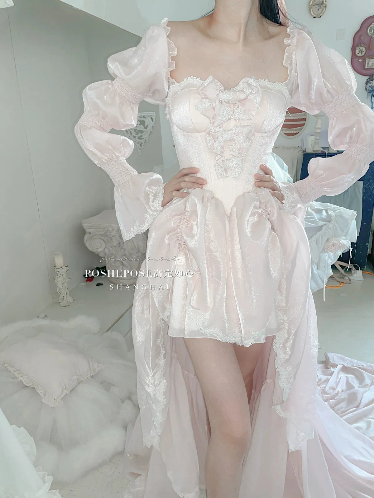 POSHEPOSE~Water Color Cherry~Gorgeous Blue Lolita JSK Dress Summer Gown Dress