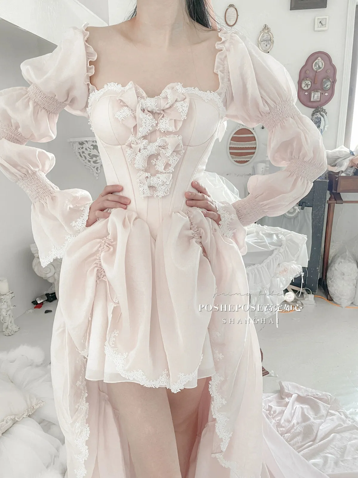 POSHEPOSE~Water Color Cherry~Gorgeous Blue Lolita JSK Dress Summer Gown Dress