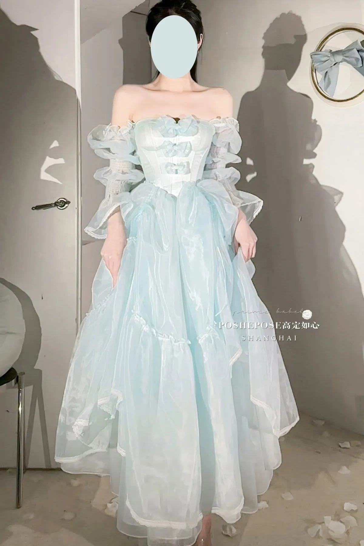 POSHEPOSE~Water Color Cherry~Gorgeous Blue Lolita JSK Dress Summer Gown Dress