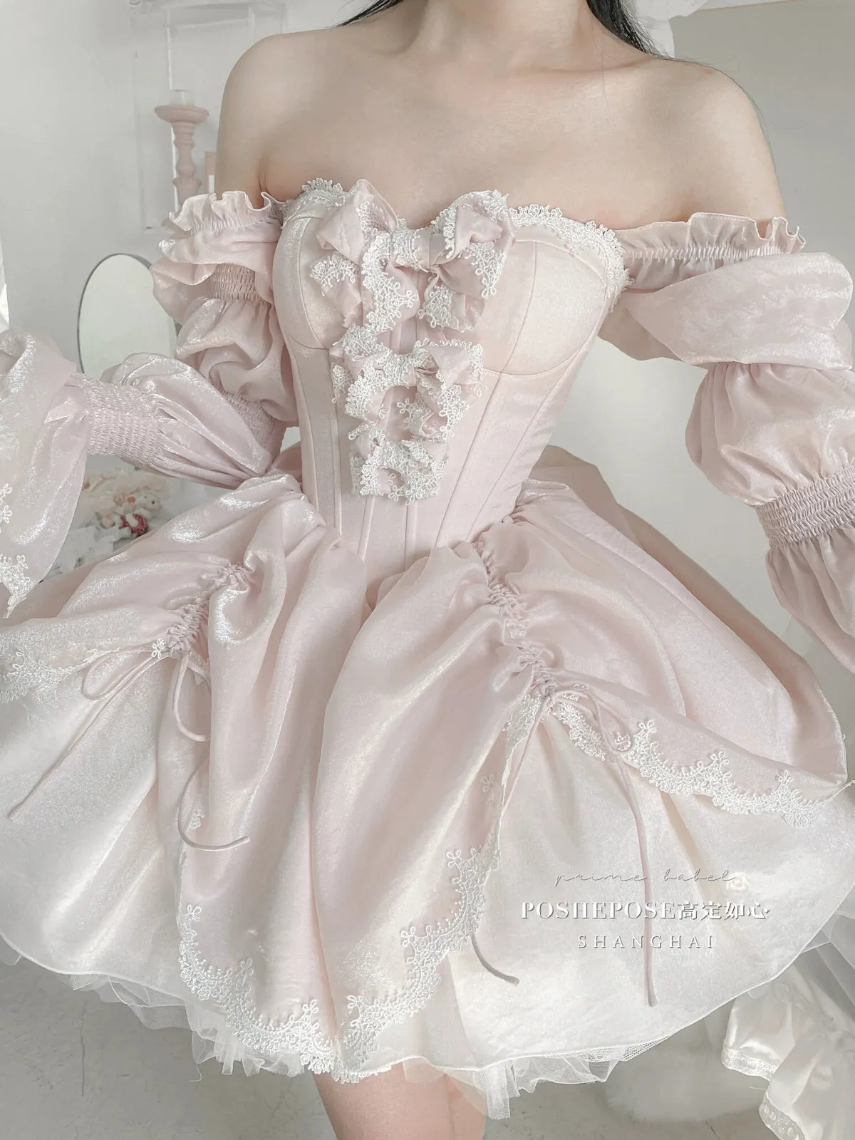 POSHEPOSE~Water Color Cherry~Gorgeous Blue Lolita JSK Dress Summer Gown Dress