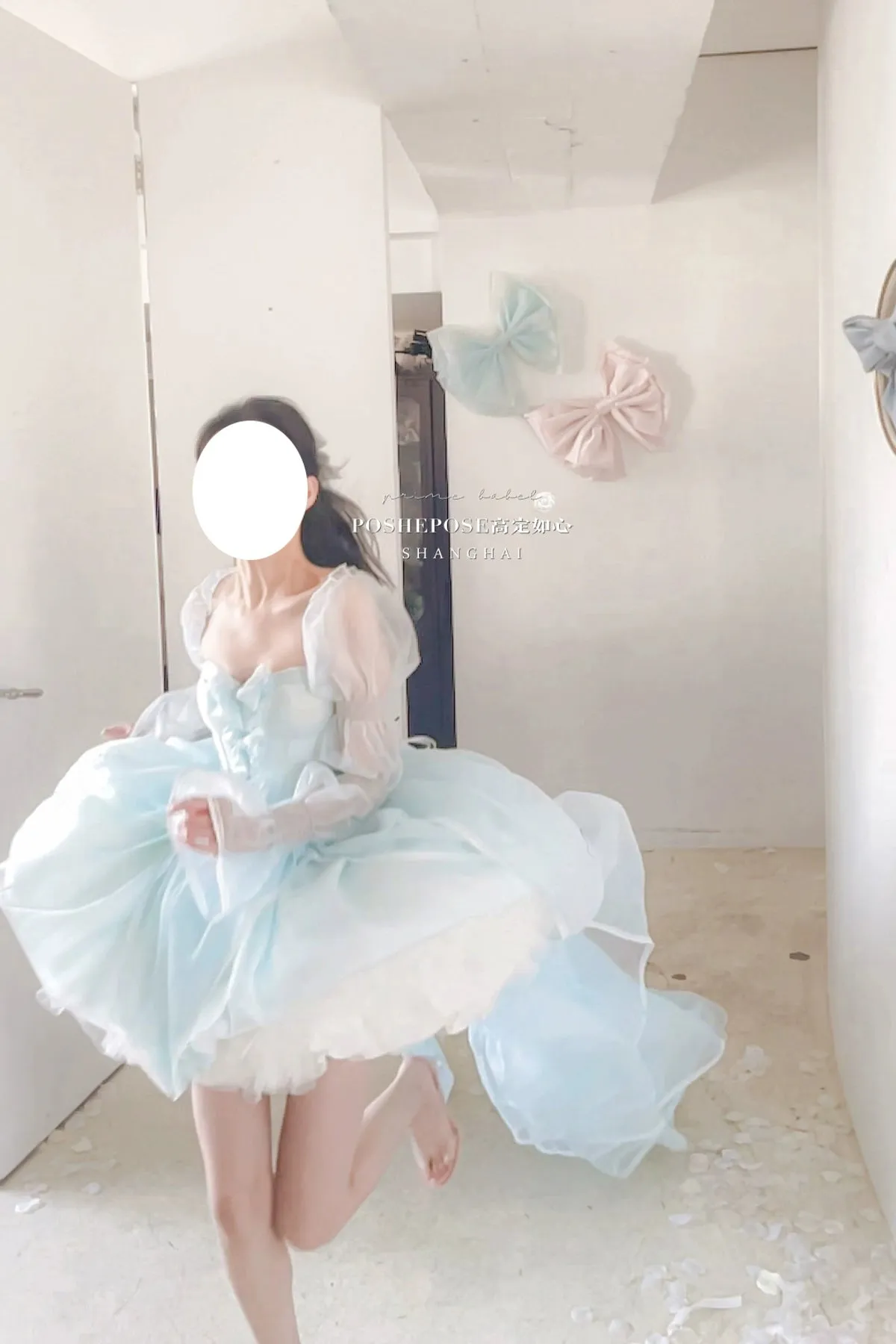 POSHEPOSE~Water Color Cherry~Gorgeous Blue Lolita JSK Dress Summer Gown Dress