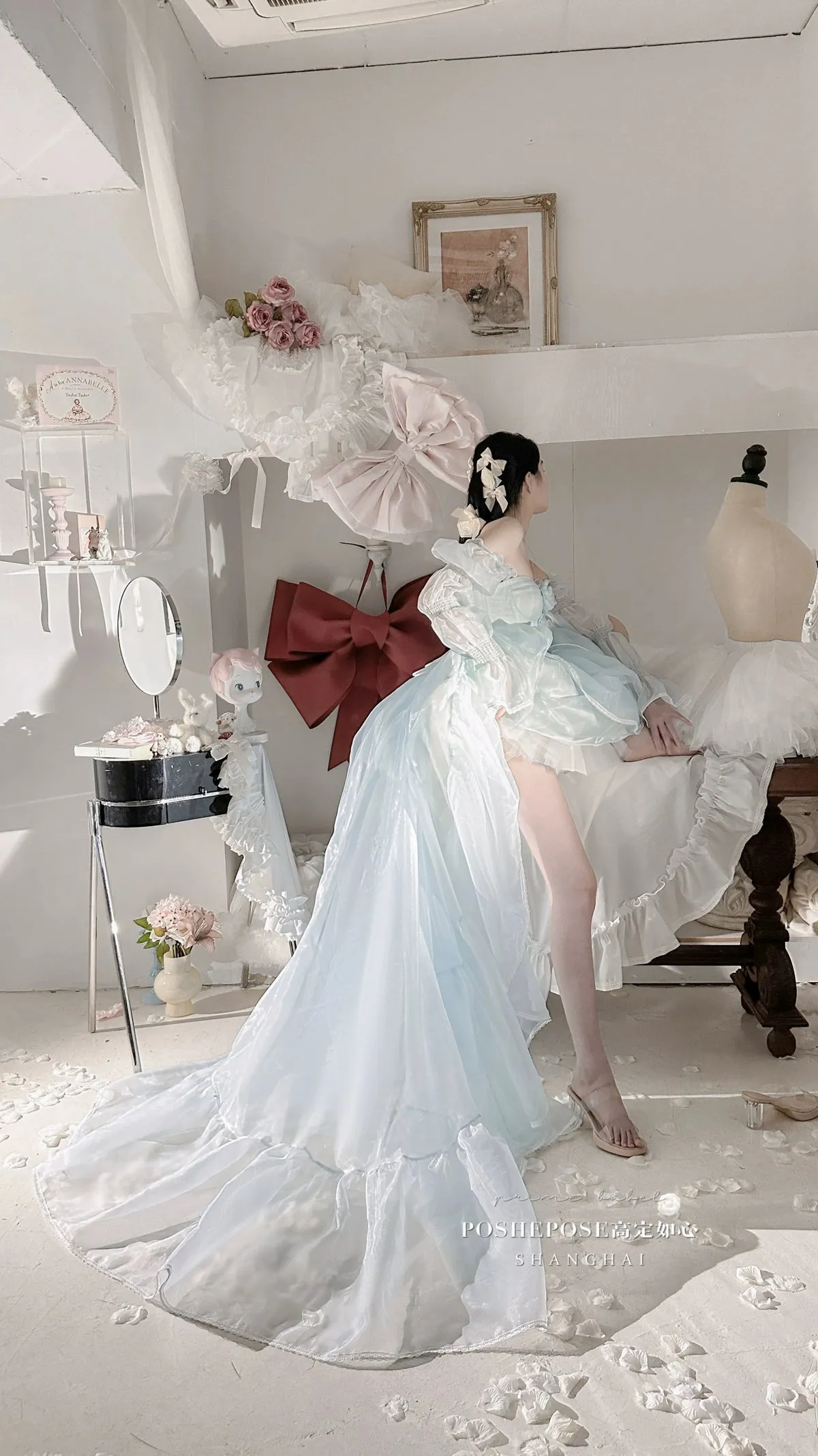POSHEPOSE~Water Color Cherry~Gorgeous Blue Lolita JSK Dress Summer Gown Dress