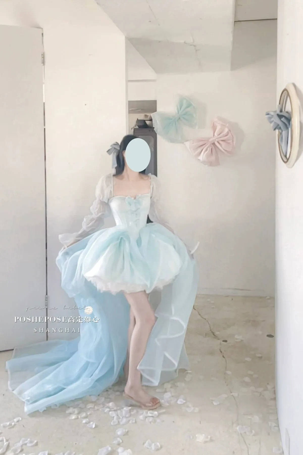 POSHEPOSE~Water Color Cherry~Gorgeous Blue Lolita JSK Dress Summer Gown Dress