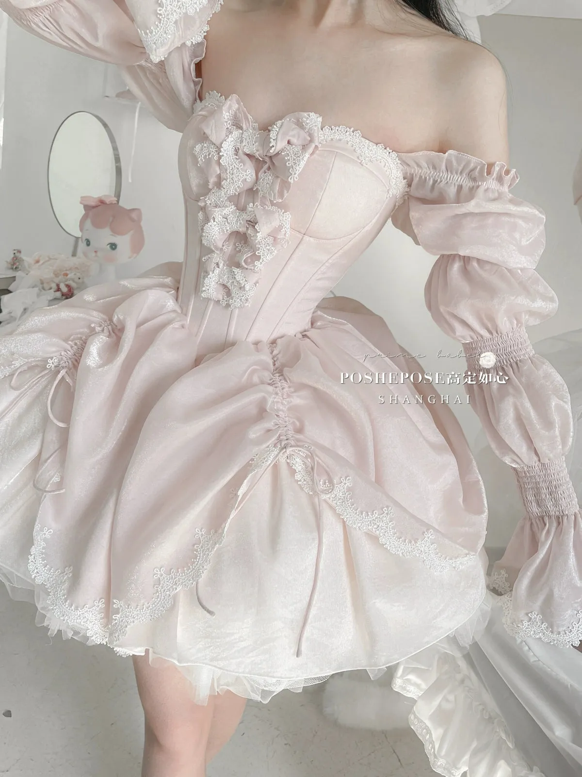 POSHEPOSE~Water Color Cherry~Gorgeous Blue Lolita JSK Dress Summer Gown Dress