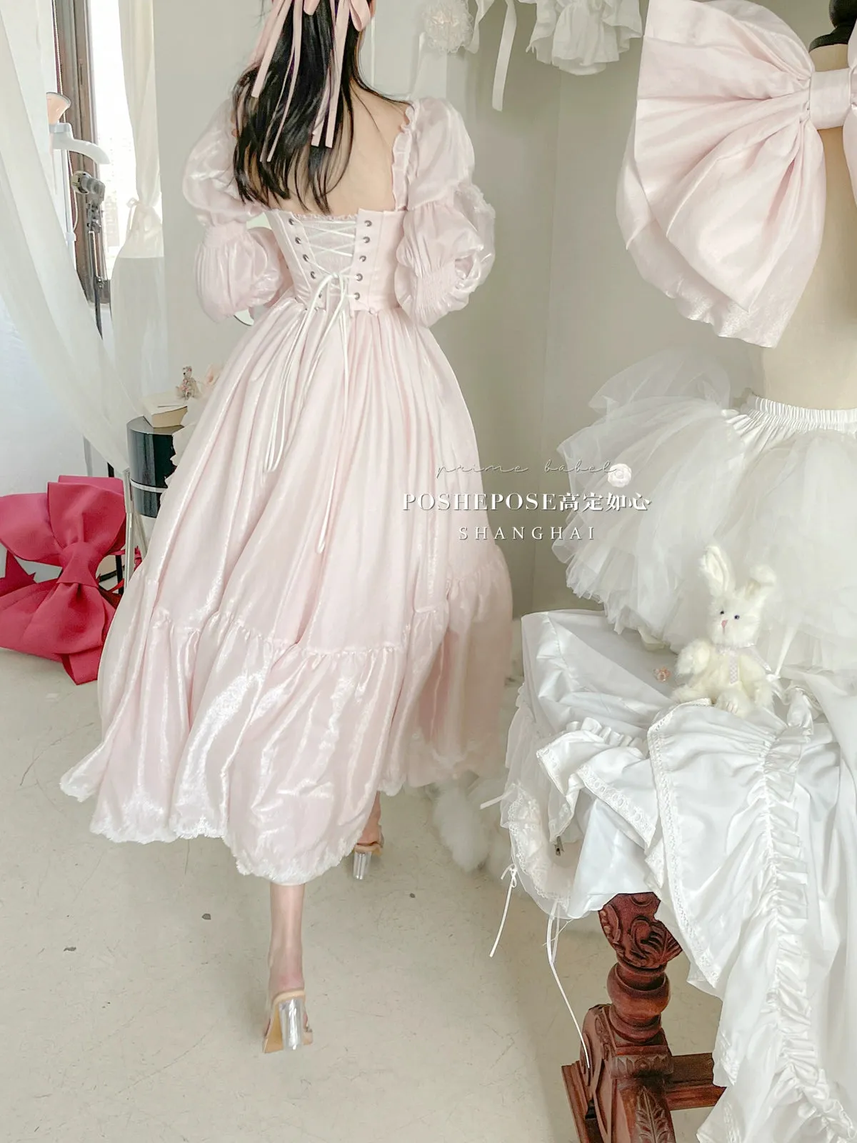 POSHEPOSE~Water Color Cherry~Gorgeous Blue Lolita JSK Dress Summer Gown Dress