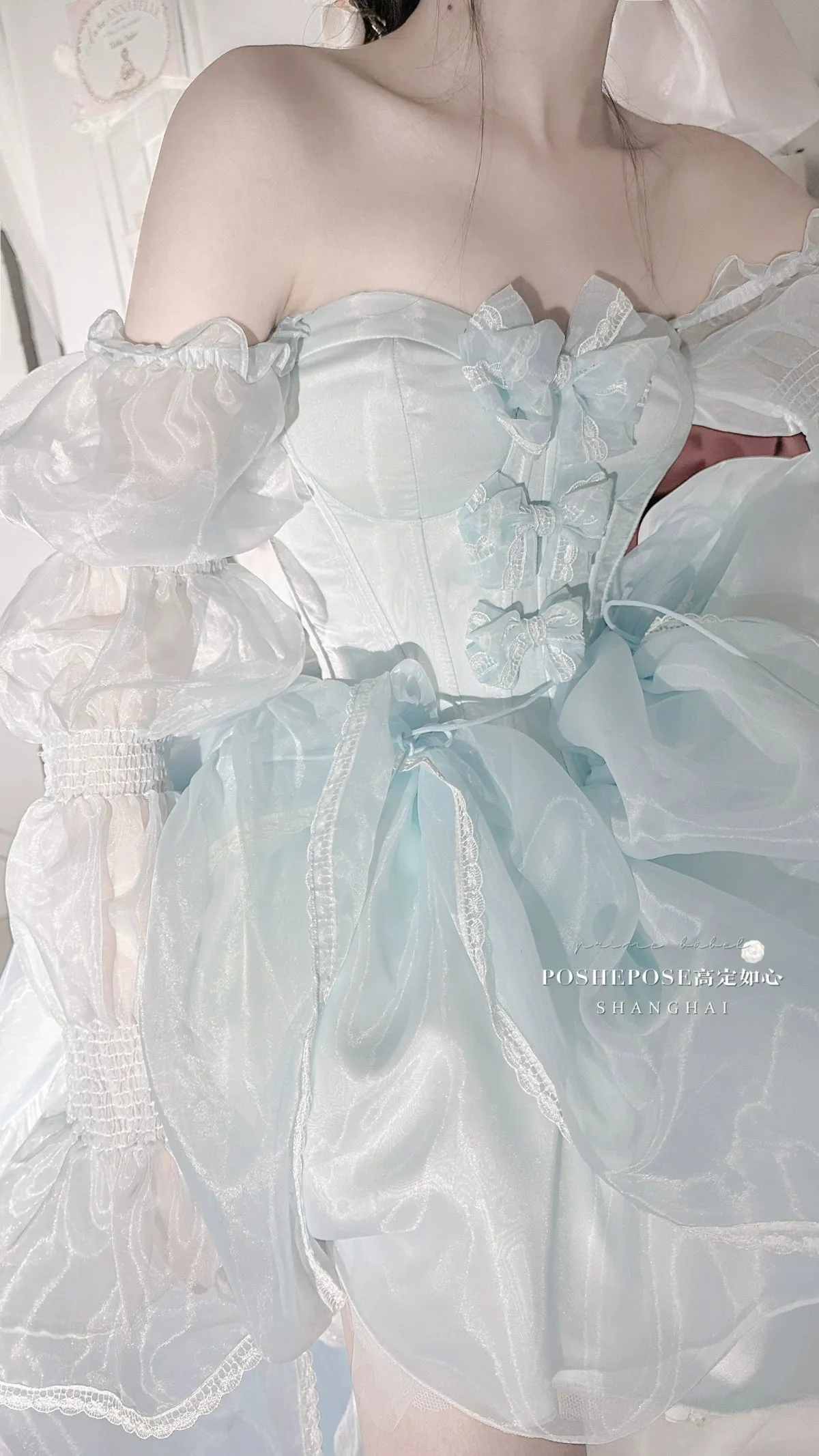 POSHEPOSE~Water Color Cherry~Gorgeous Blue Lolita JSK Dress Summer Gown Dress