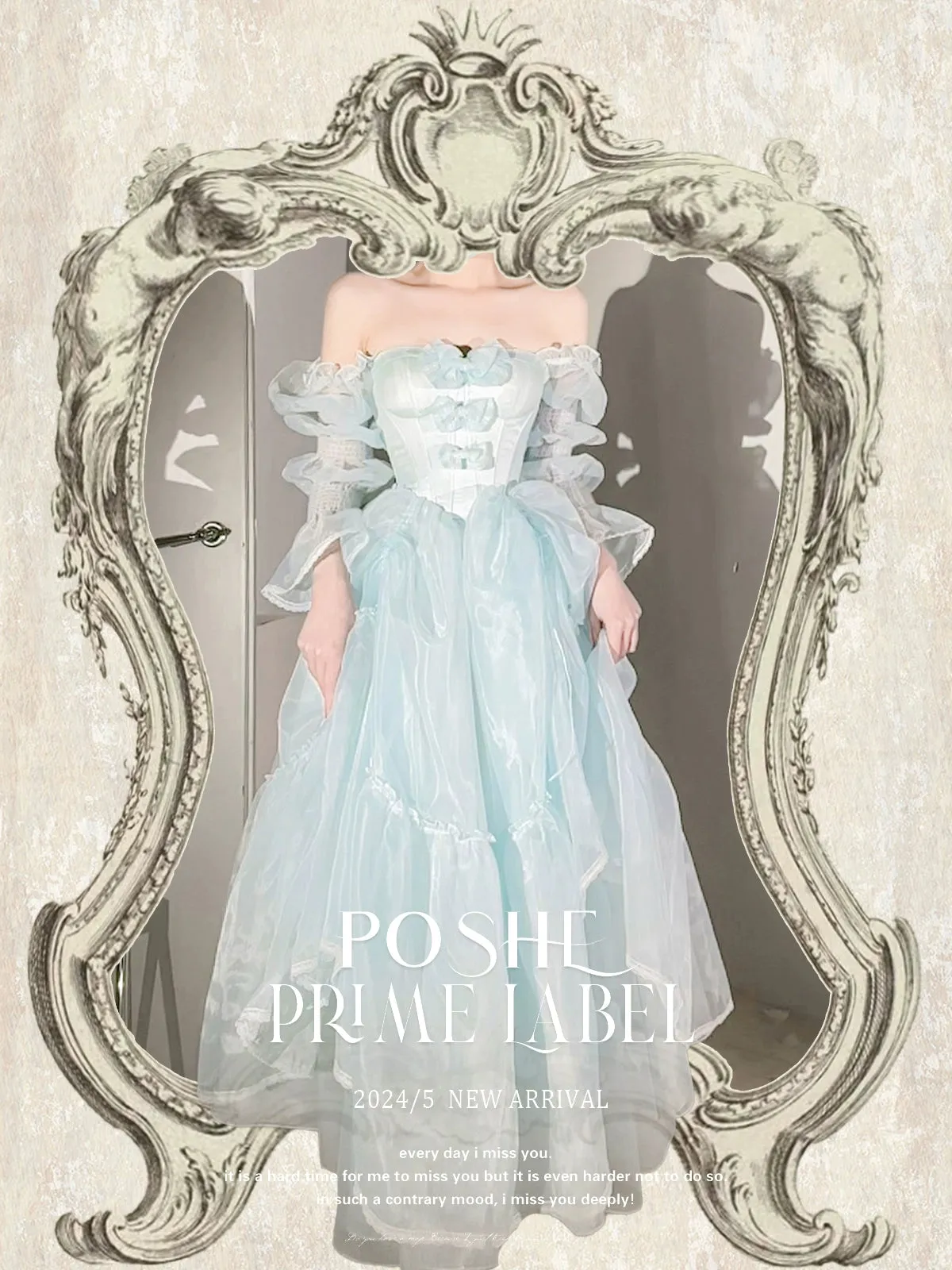 POSHEPOSE~Water Color Cherry~Gorgeous Blue Lolita JSK Dress Summer Gown Dress