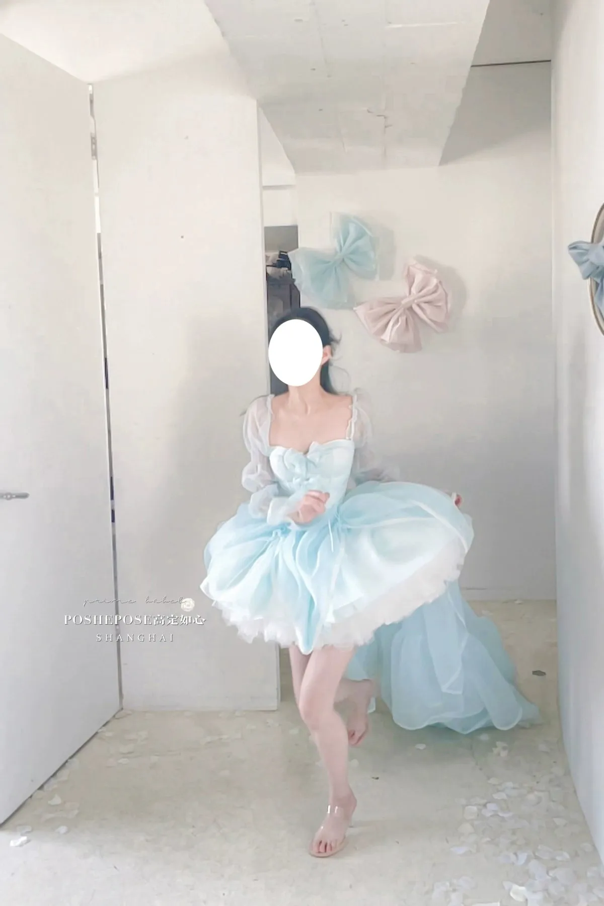 POSHEPOSE~Water Color Cherry~Gorgeous Blue Lolita JSK Dress Summer Gown Dress