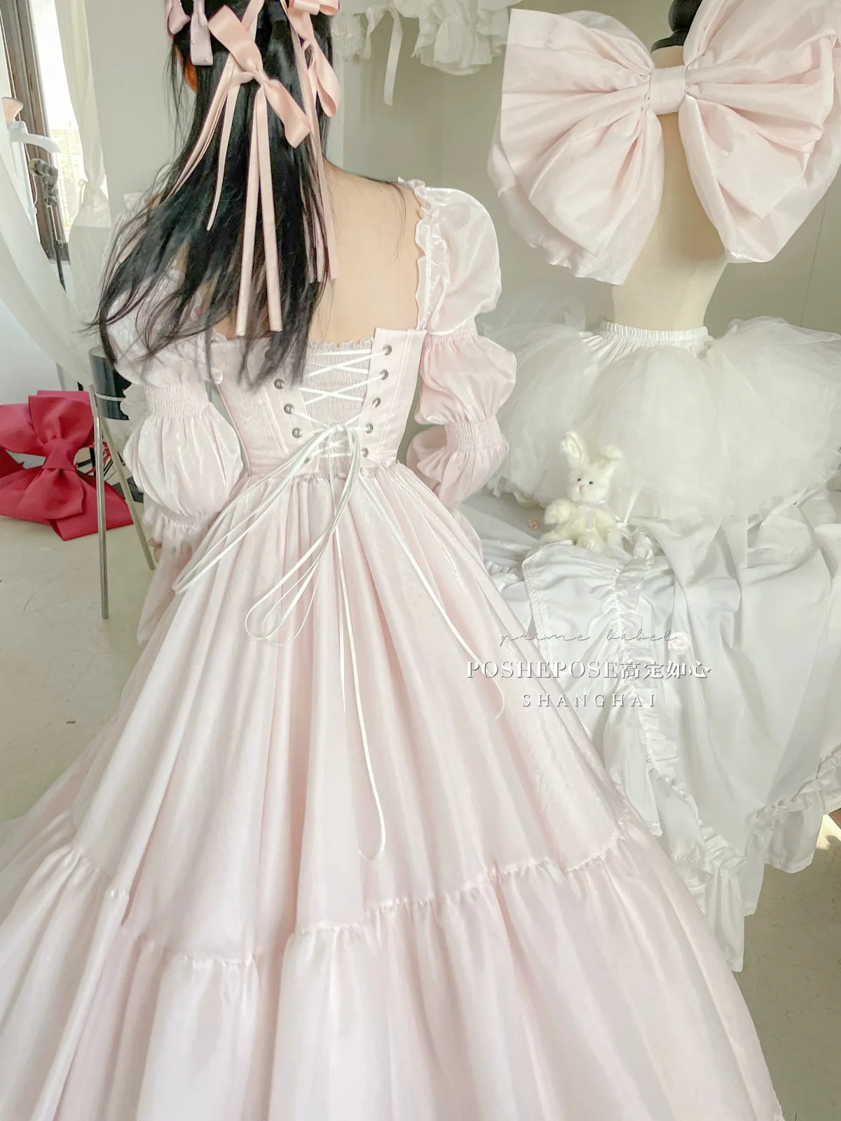 POSHEPOSE~Water Color Cherry~Gorgeous Blue Lolita JSK Dress Summer Gown Dress