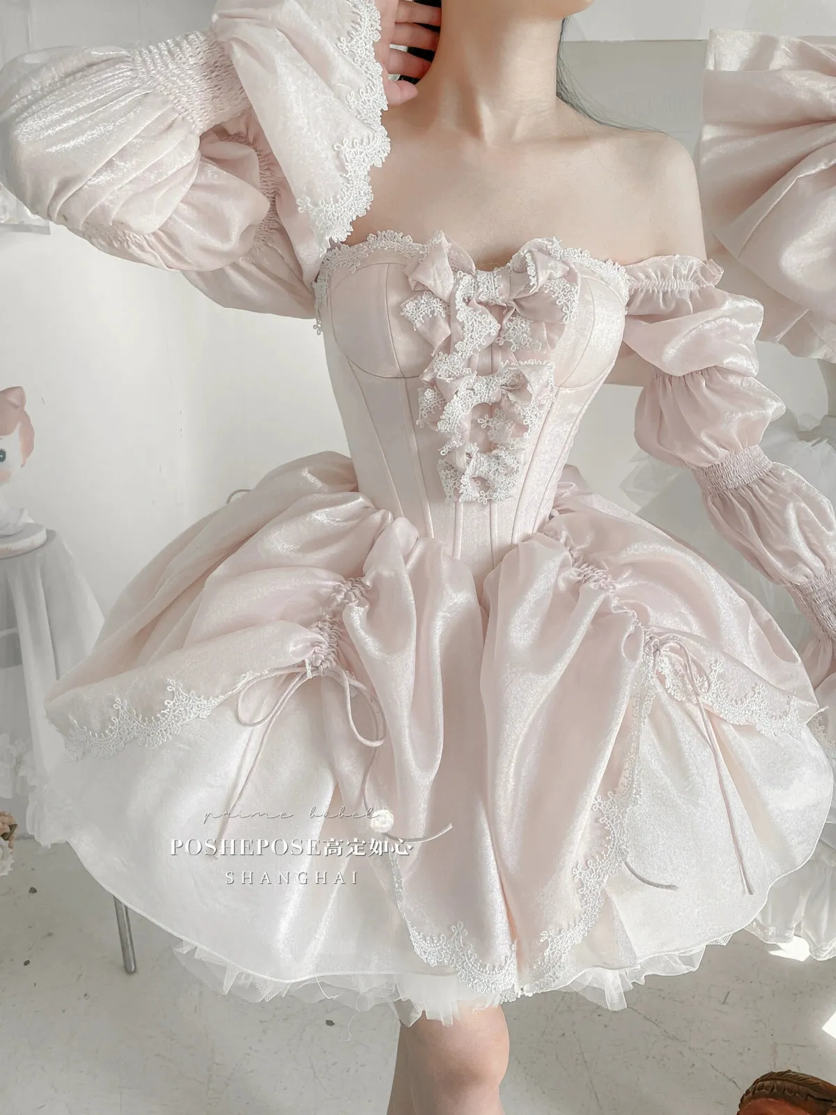 POSHEPOSE~Water Color Cherry~Gorgeous Blue Lolita JSK Dress Summer Gown Dress