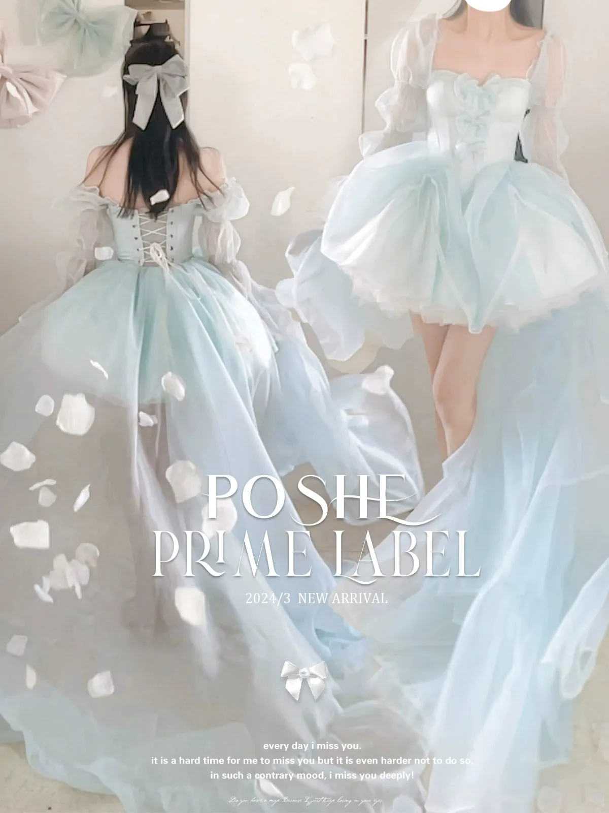 POSHEPOSE~Water Color Cherry~Gorgeous Blue Lolita JSK Dress Summer Gown Dress