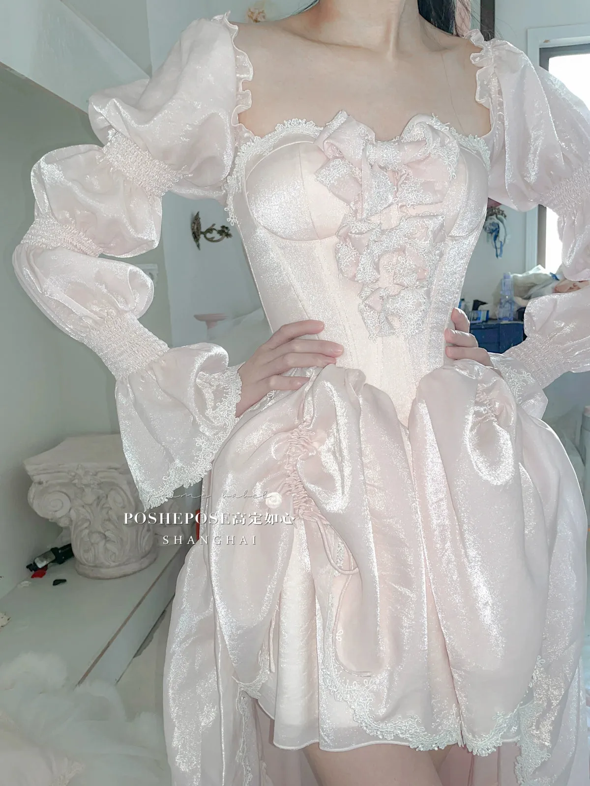 POSHEPOSE~Water Color Cherry~Gorgeous Blue Lolita JSK Dress Summer Gown Dress