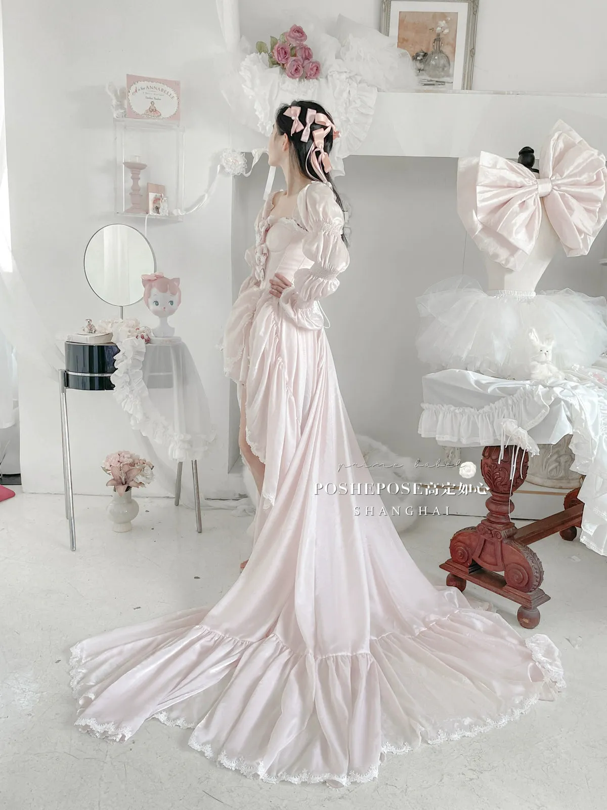 POSHEPOSE~Water Color Cherry~Gorgeous Blue Lolita JSK Dress Summer Gown Dress