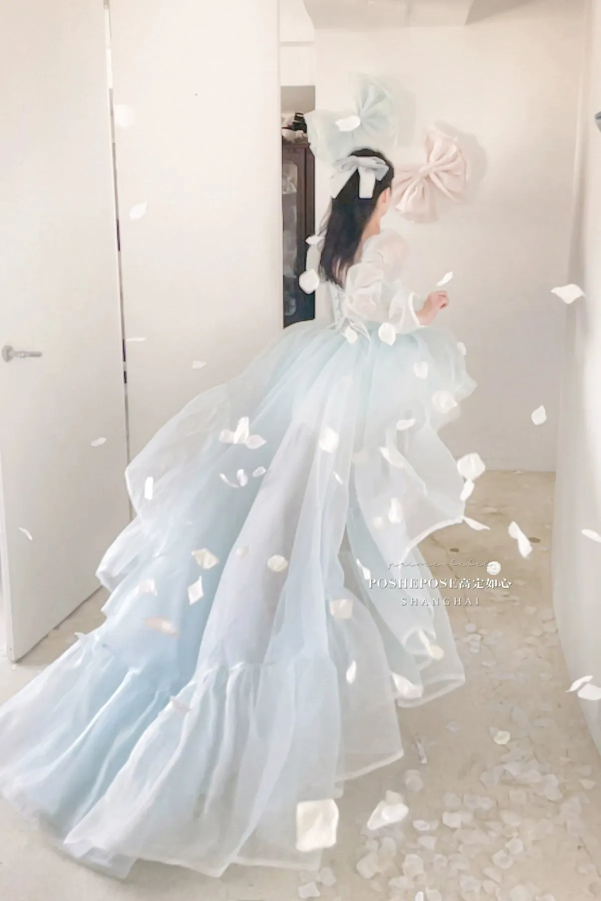 POSHEPOSE~Water Color Cherry~Gorgeous Blue Lolita JSK Dress Summer Gown Dress