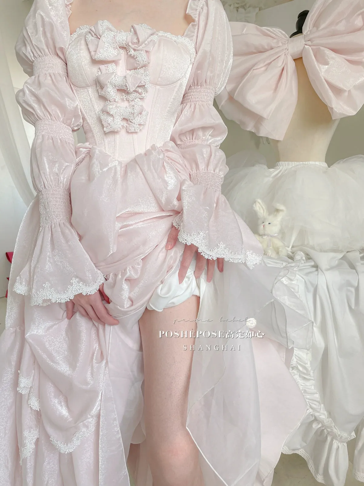 POSHEPOSE~Water Color Cherry~Gorgeous Blue Lolita JSK Dress Summer Gown Dress
