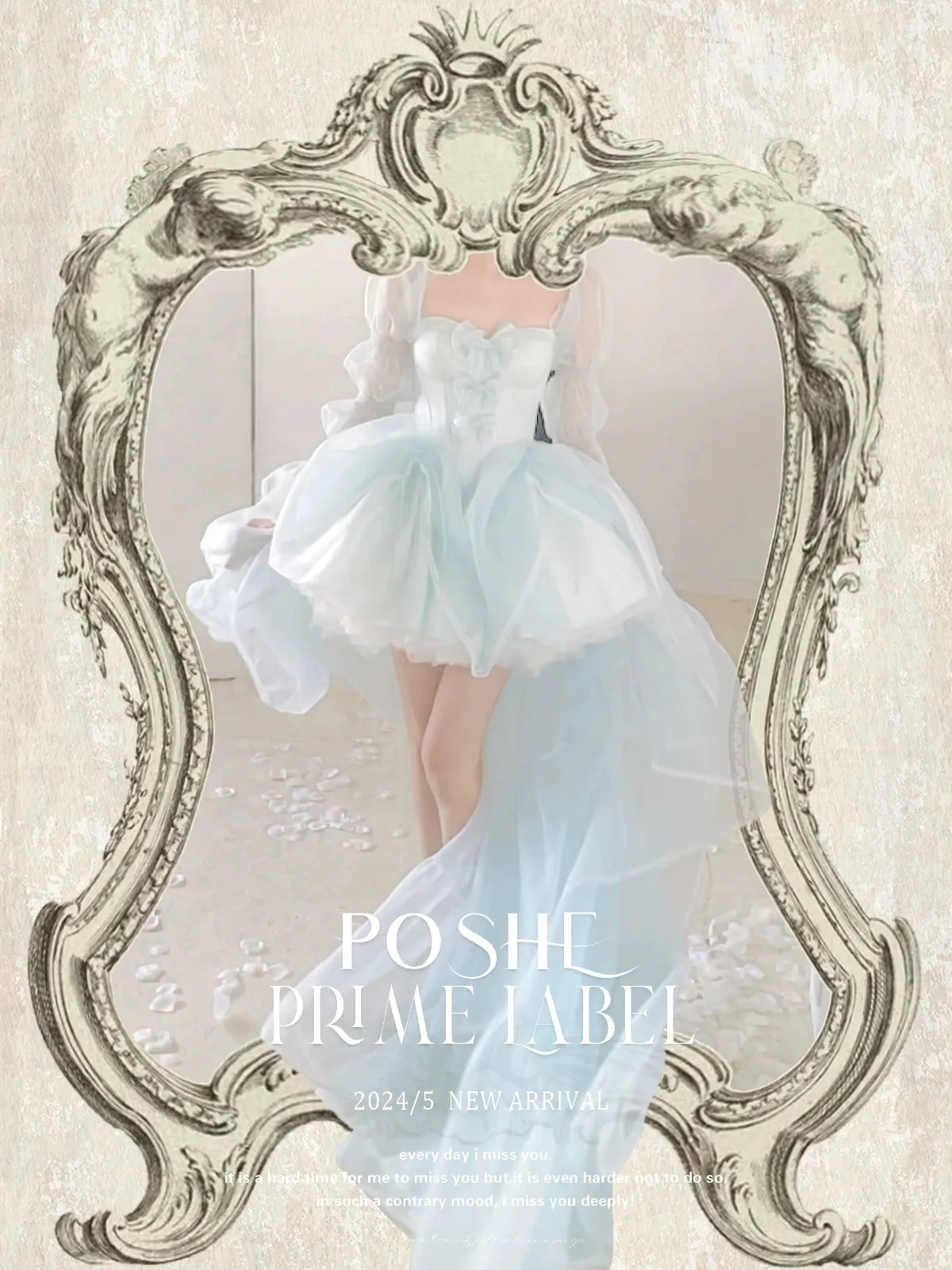 POSHEPOSE~Water Color Cherry~Gorgeous Blue Lolita JSK Dress Summer Gown Dress