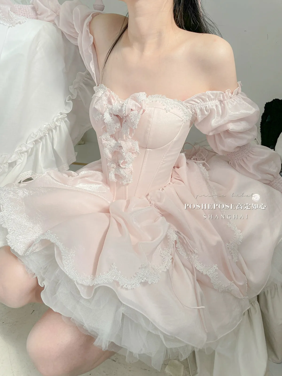 POSHEPOSE~Water Color Cherry~Gorgeous Blue Lolita JSK Dress Summer Gown Dress
