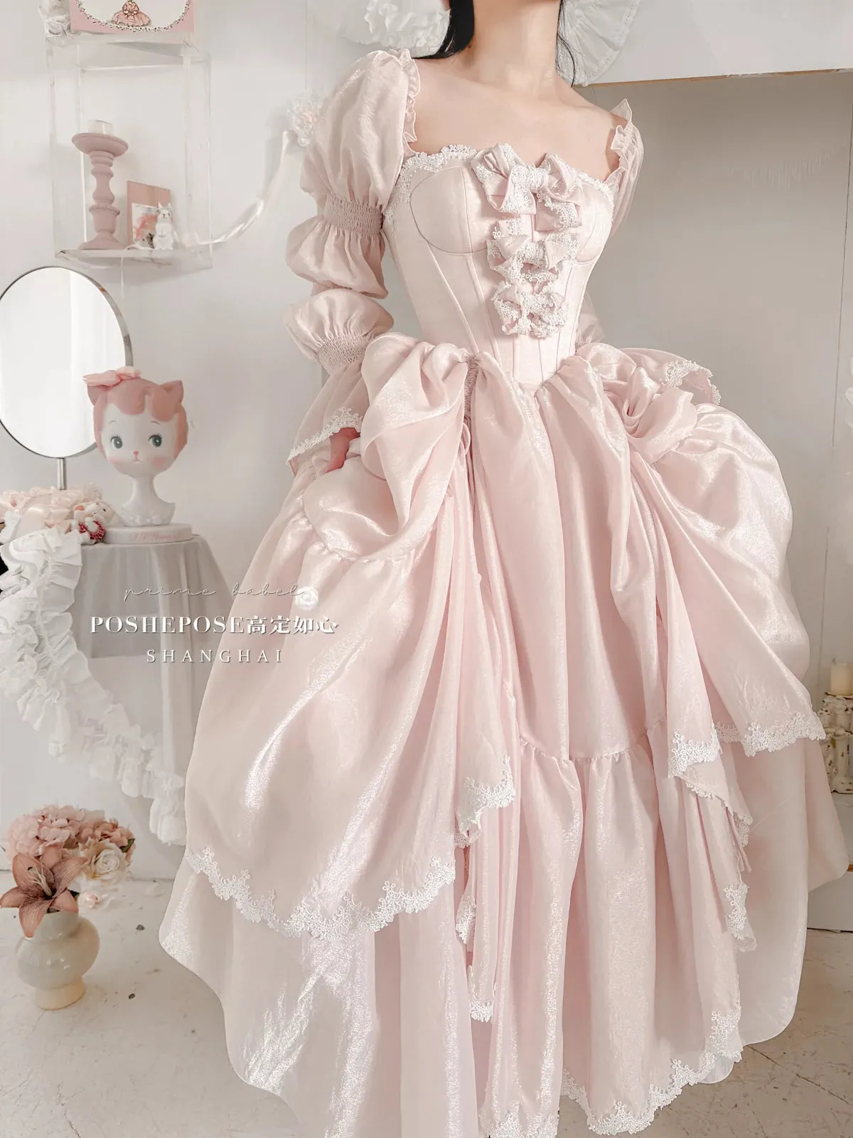 POSHEPOSE~Water Color Cherry~Gorgeous Blue Lolita JSK Dress Summer Gown Dress