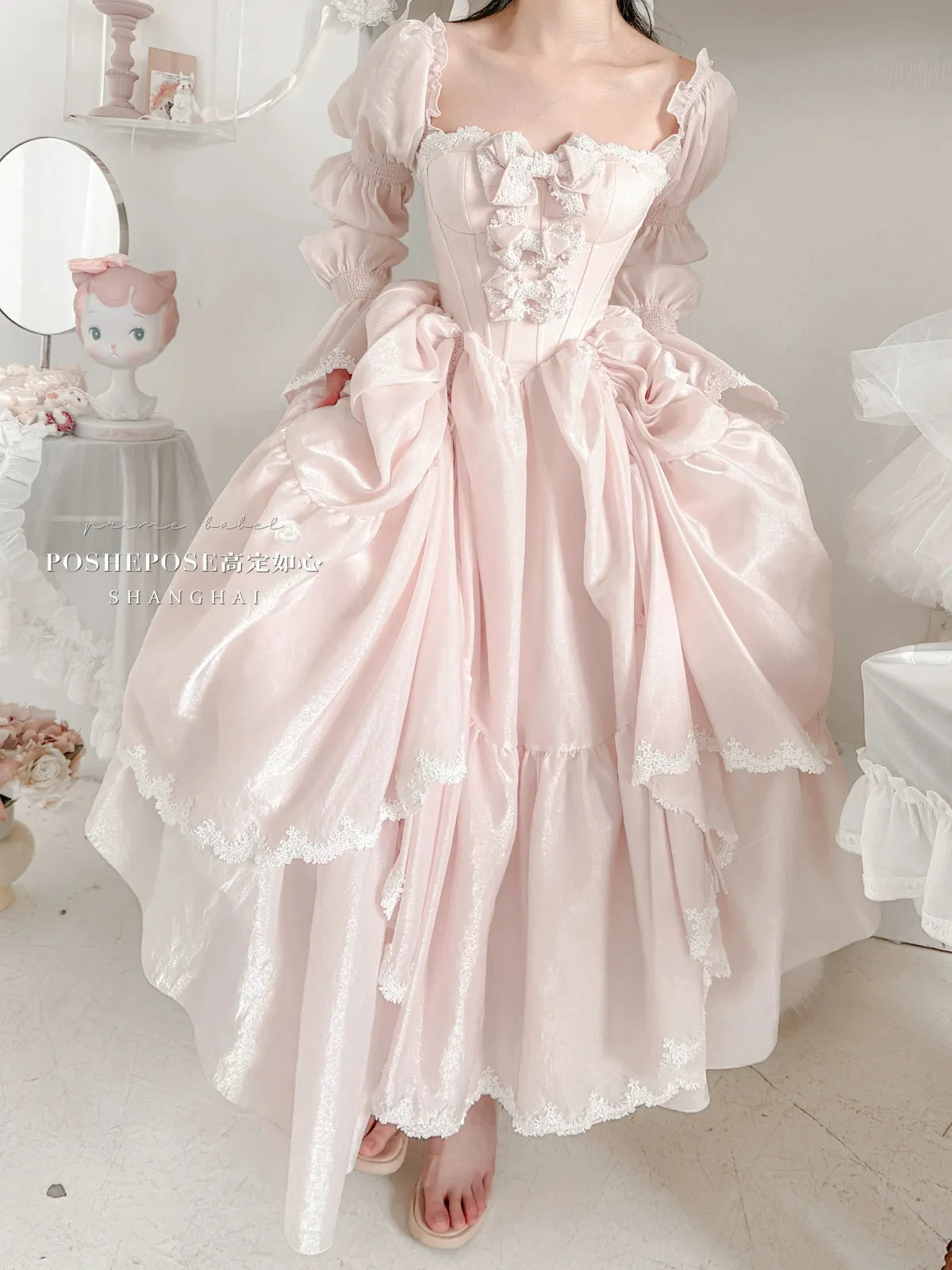 POSHEPOSE~Water Color Cherry~Gorgeous Blue Lolita JSK Dress Summer Gown Dress