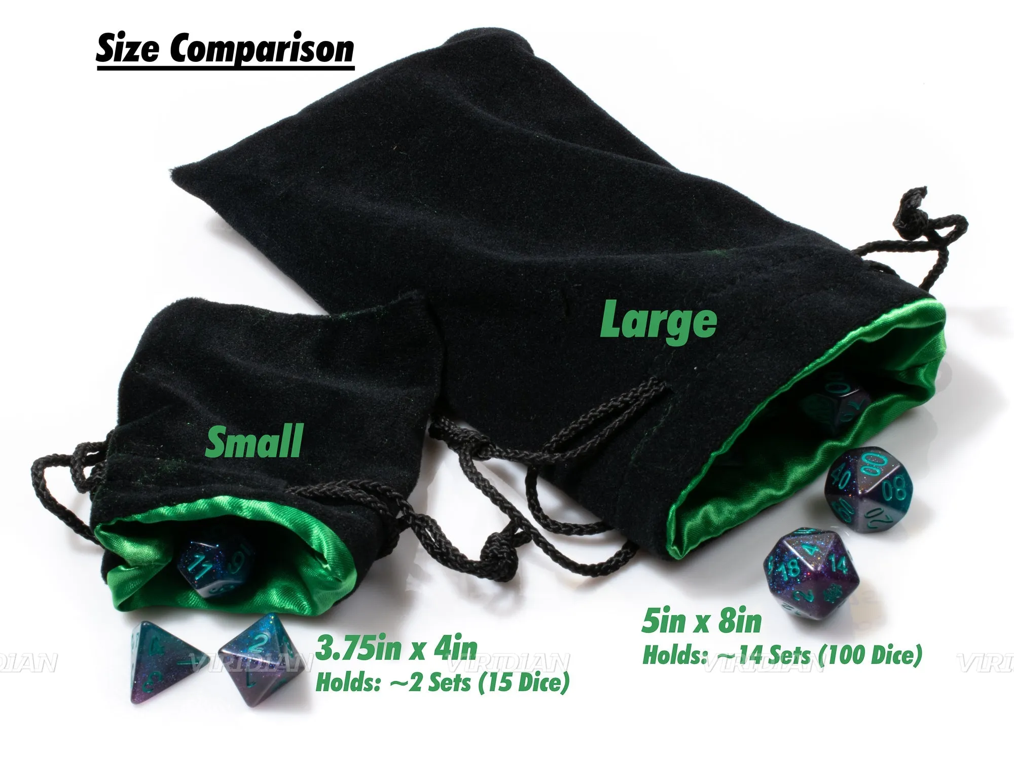 Premium Velvet Dice Bags | Black Velvet with Satin Lining | Pouch D&D Storage