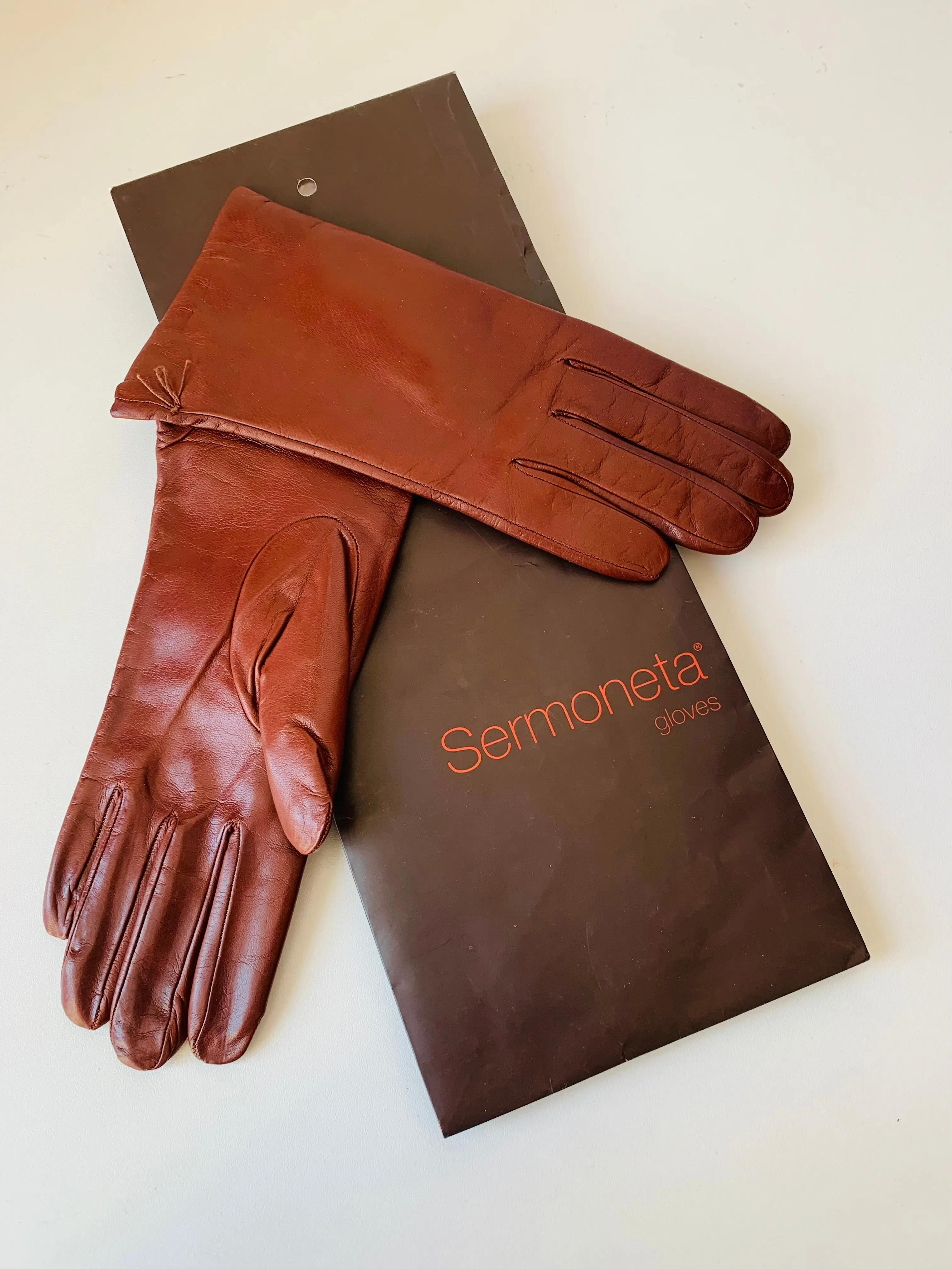 Sermoneta Brown Leather Gloves Size 7 New
