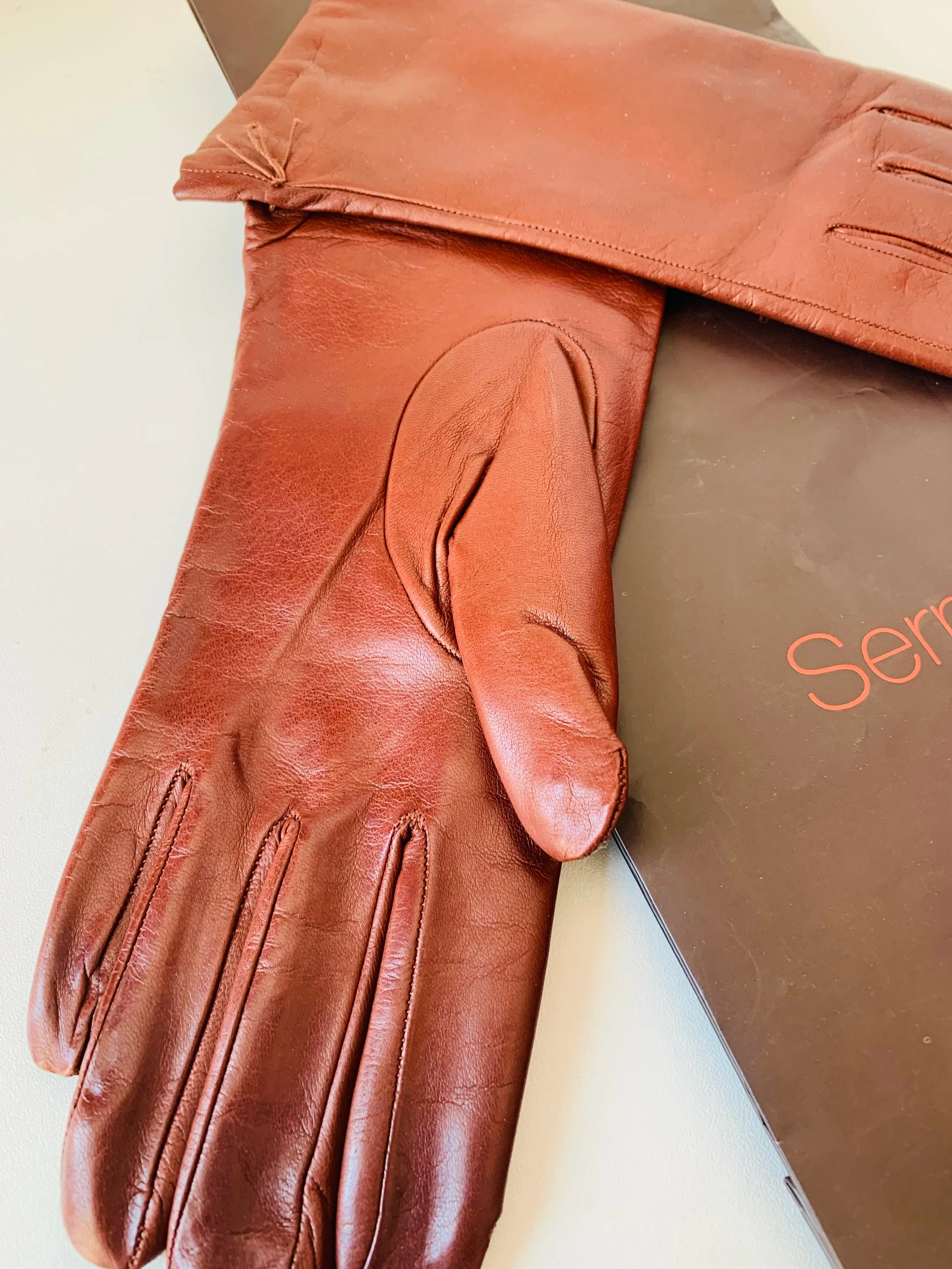 Sermoneta Brown Leather Gloves Size 7 New
