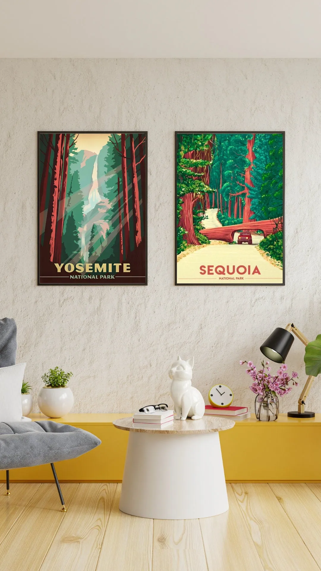 Set Of 3 National Parks Posters PRINTABLE WALL ART, American National Park Prints, Yosemite Sequoia Yellowstone Poster, Vintage Wall Art