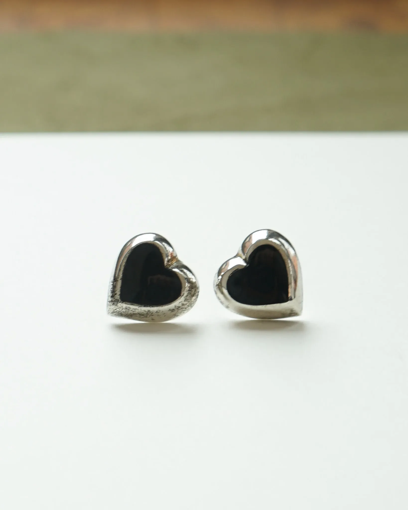 Silver x Onyx Heart Earrings