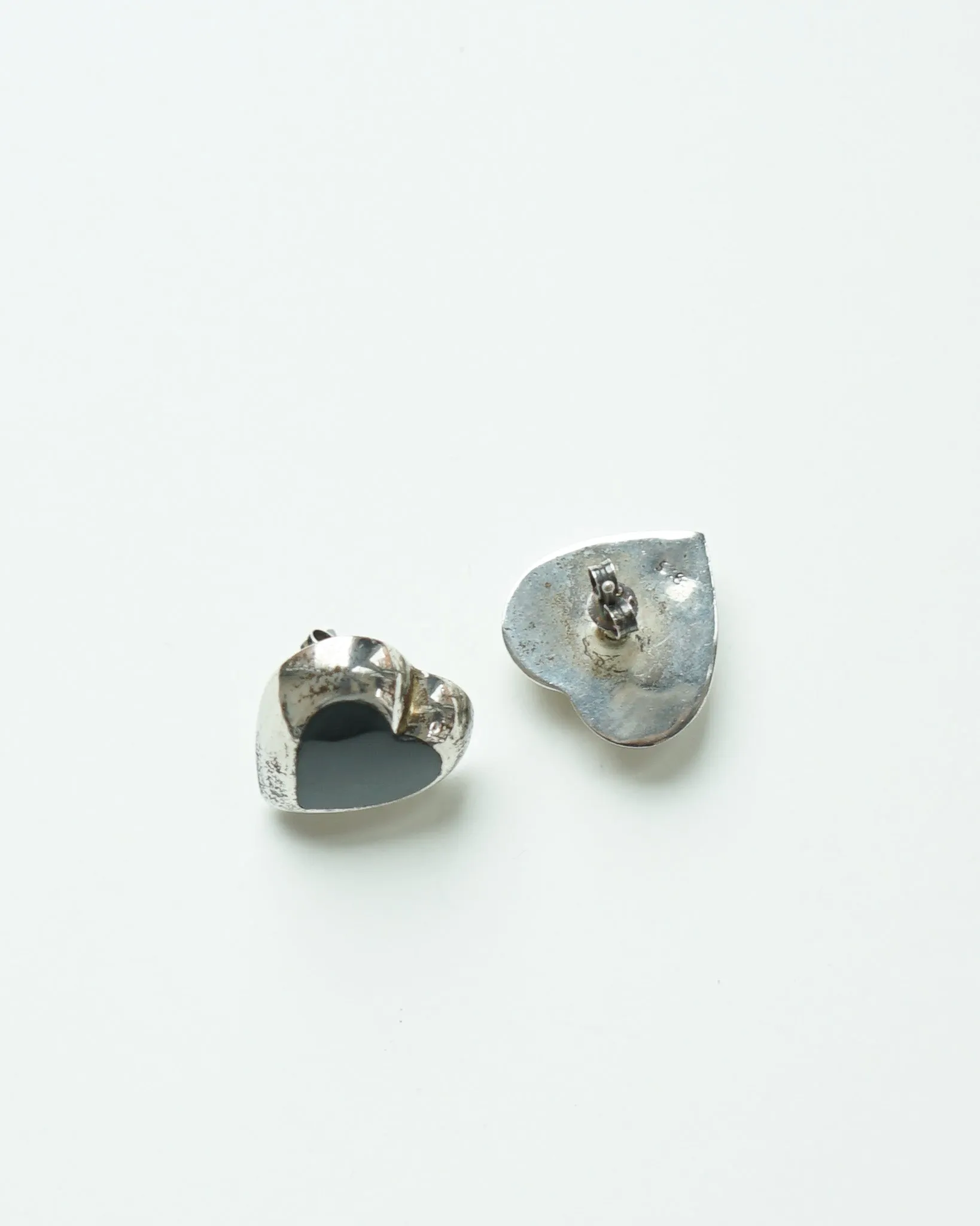 Silver x Onyx Heart Earrings