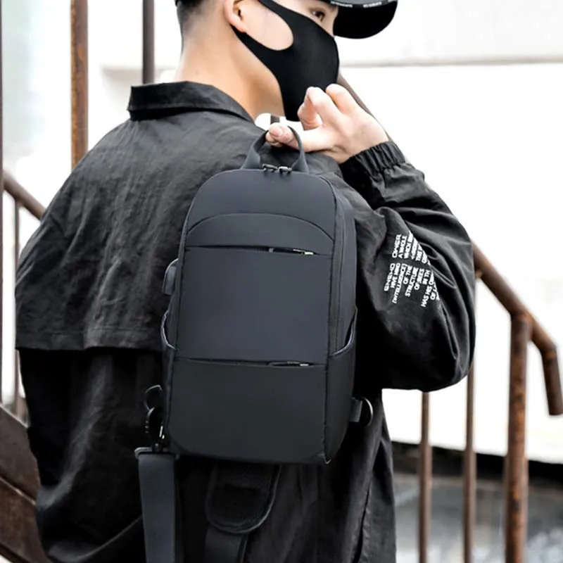 Sling Crossbody Backpack Shoulder Bag for Men with USB Charger Port