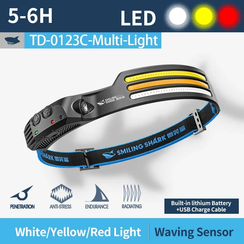 Smiling Shark TD-0123C Headlight Wave Induction Rechargeable Headlamp Waterproof  Head Torch for Camping Hiking Outdoors