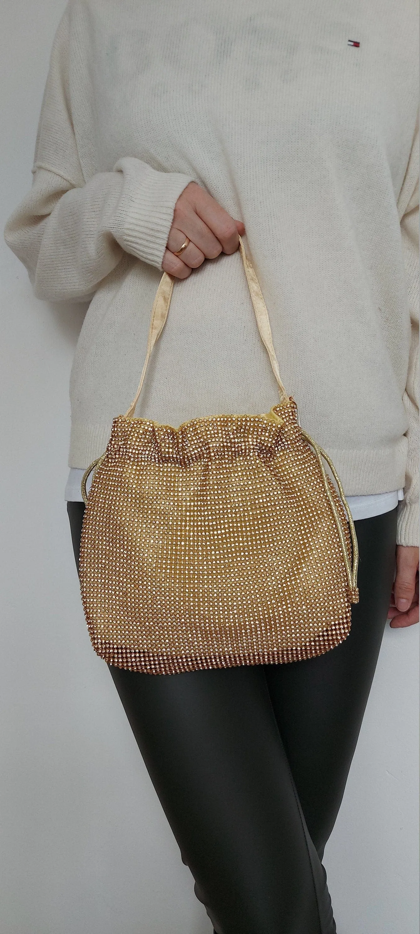 Sparkly Gold Draw String Shoulder Bag perfect eye-catching  gold handbag Gift For Her Bridesmaid Gift Wedding Clutch Bag Gold Clutch Bag