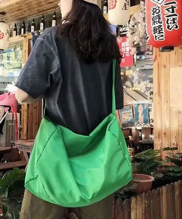 Style Green Zippered Patchwork Oversize Nylon Messenger Bag LY1383