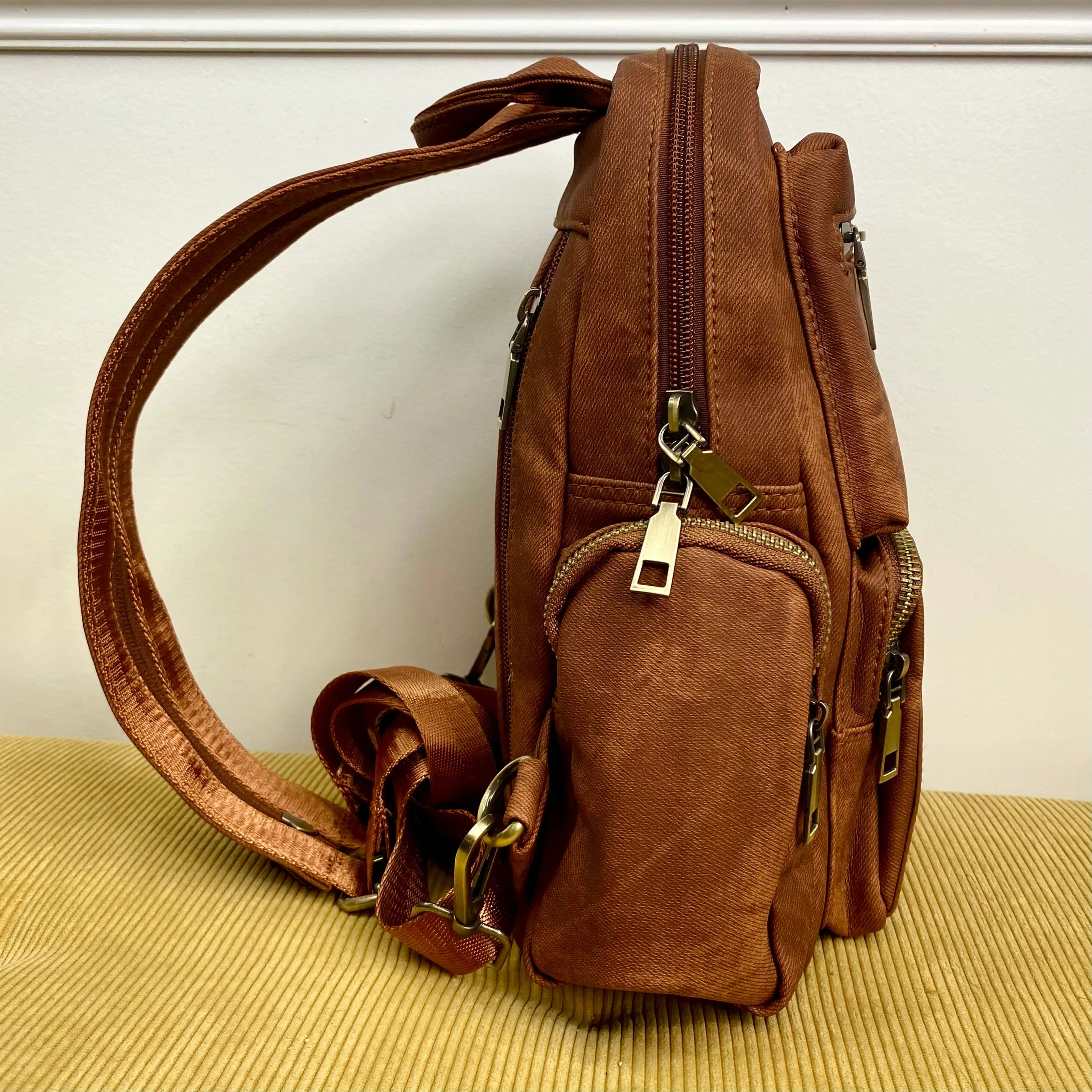 Sydney Denim 2-in-1 Sling   Backpack - Camel