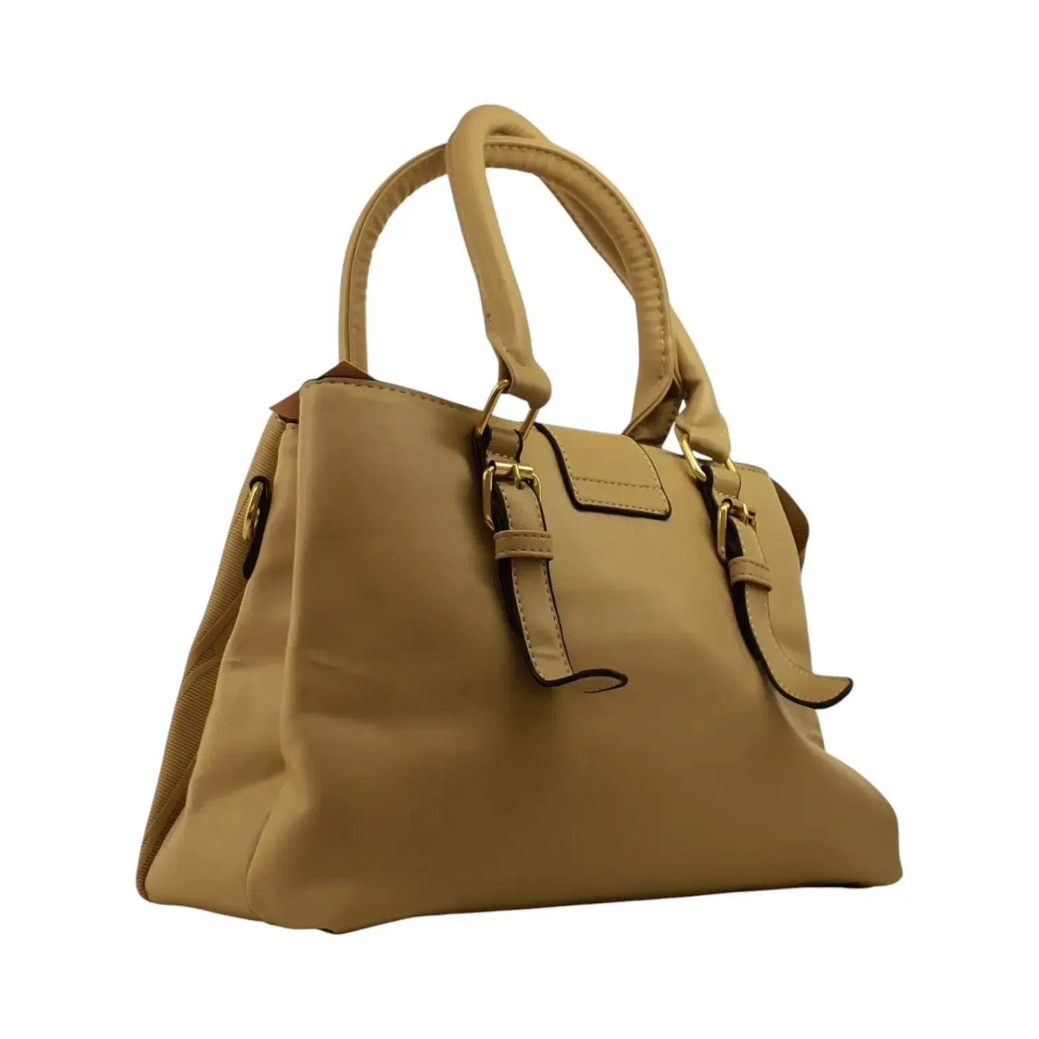 Textured Handbag with Gold Buckle