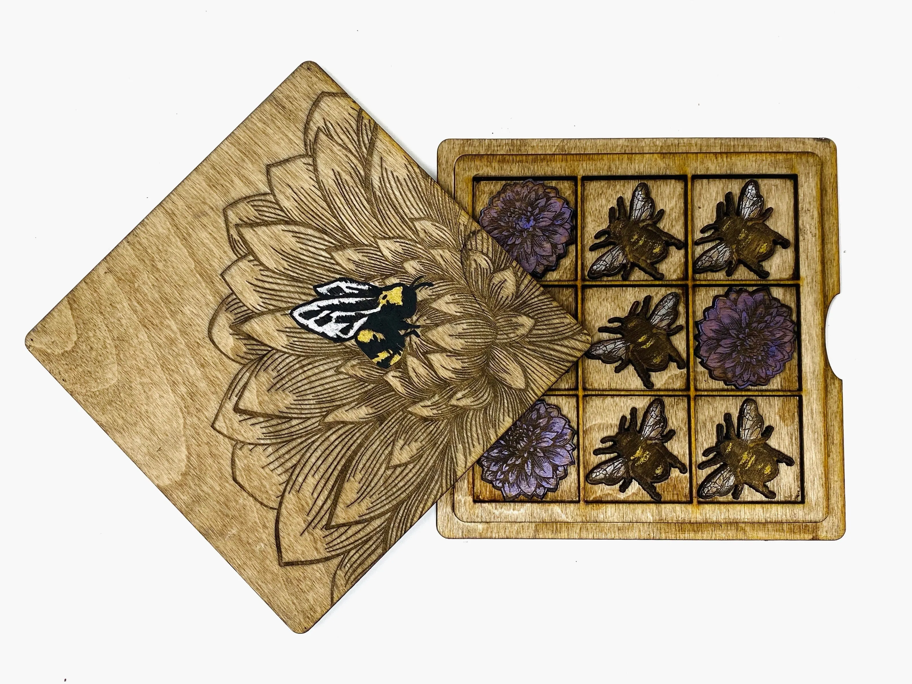 Tic Tac Toe Game - Bees and Dahlia Flowers