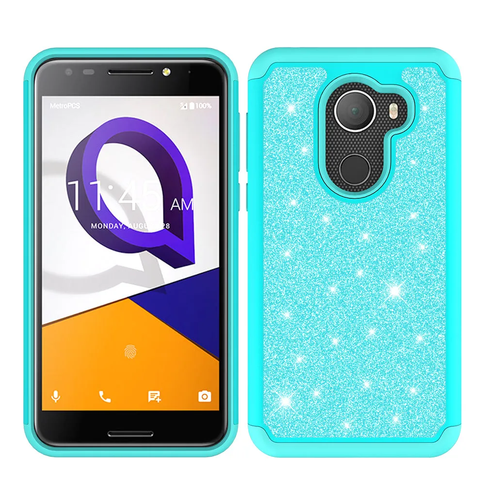 Tmobile REVVL, Alcatel A30 Plus, A30 Fierce, Alcatel Walters Case, Glitter Bling Case Cover w/ [HD Screen Protector] Phone Case W/Temper Glass - Teal