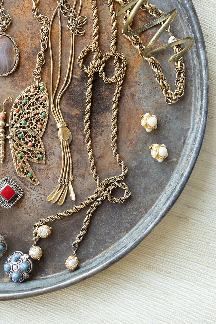 Twisted Brass Chain Wrap Necklace with Pearls